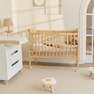 Кроватка детская Happy Baby "Mirra light", c матрасом и простыней, кремовая